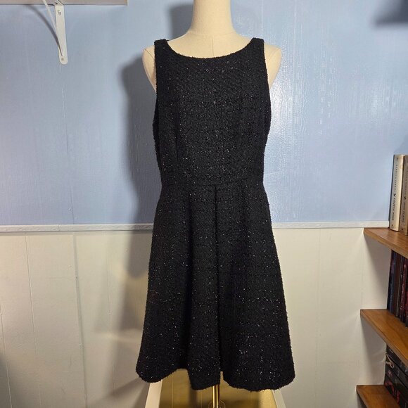 Jennifer Lopez 10 Classic Black Shimmer Tweed Sleeveless Zip Midi Cocktail Dress - Picture 1 of 13
